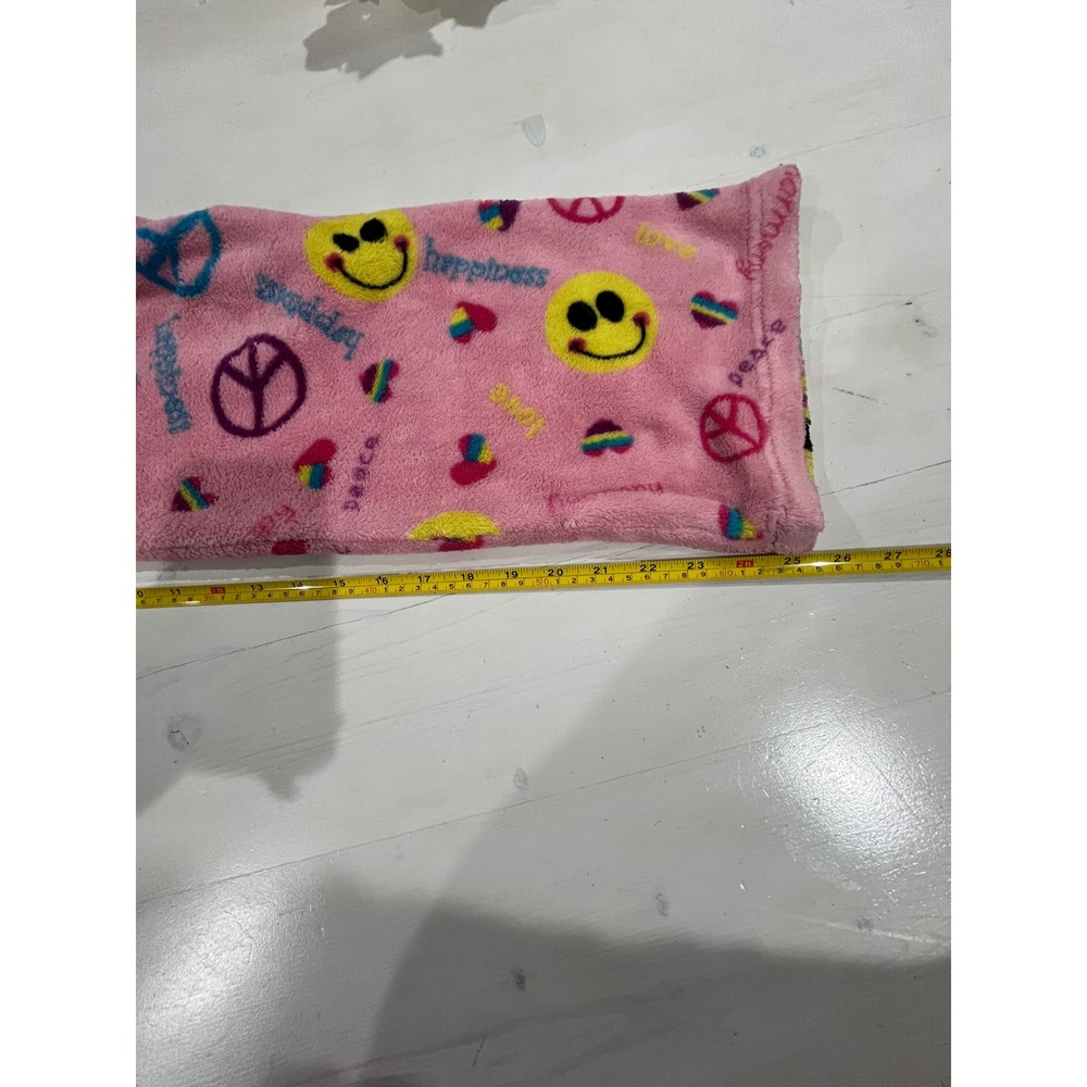 Heartmates Fuzzy Pajama Pants Smiley Peace Sign Pink Girls Size 12/14 or women S - Picture 6 of 7